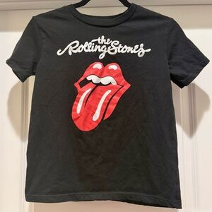 Rolling Stones Tongue Logo Graphic Tee Youth 10-12 Black Rock Band T-Shirt